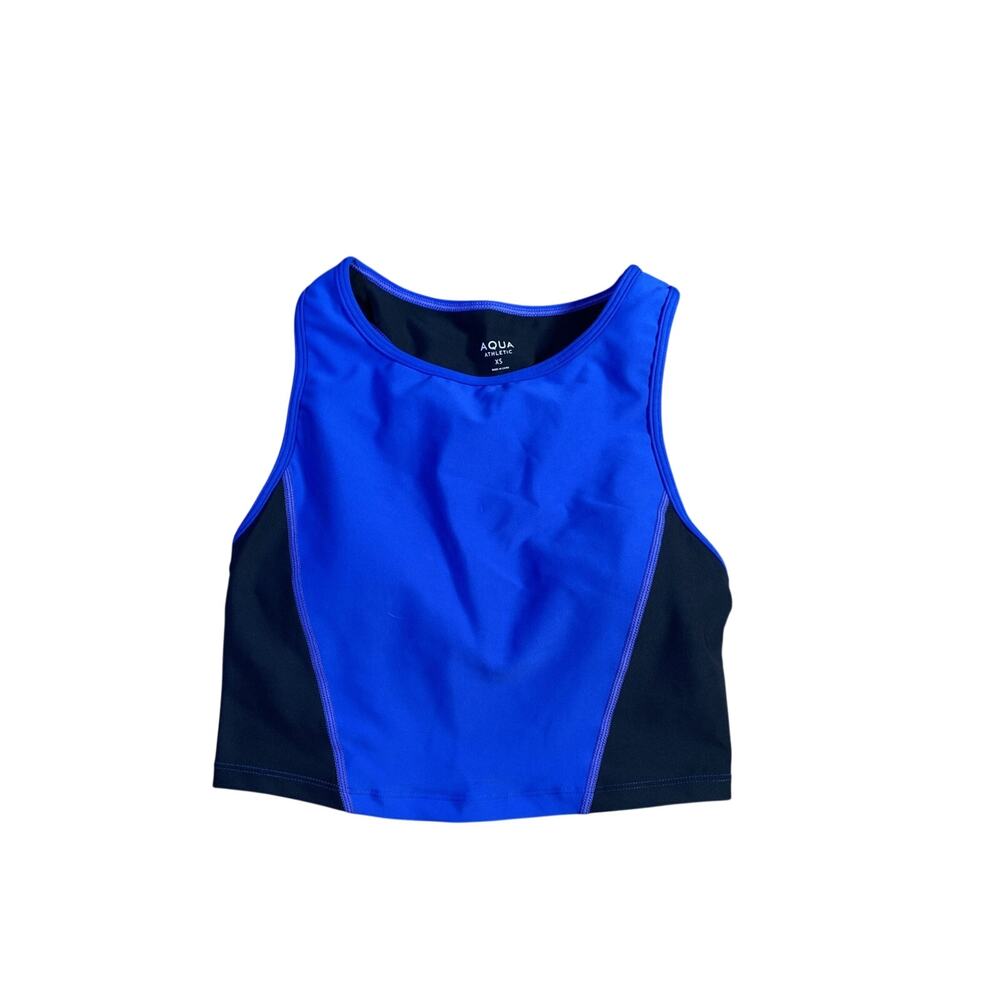 AQUA Athletic Color Block Sports Bra Iris Blue Black Womens XS NWT Workout